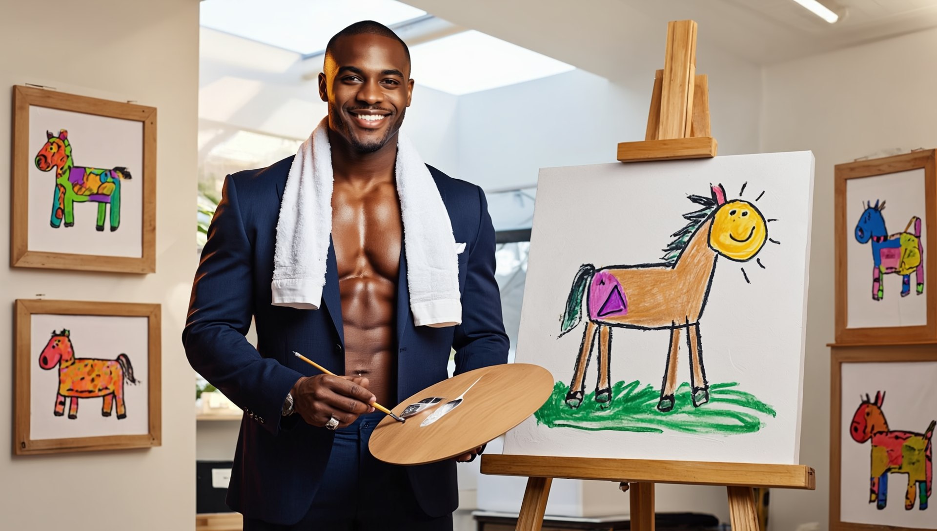 The artist in his studio with The Equine Series